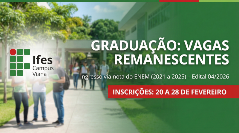 Edital 04/2026 - Ifes Campus Viana abre inscrições para vagas em cursos de graduação